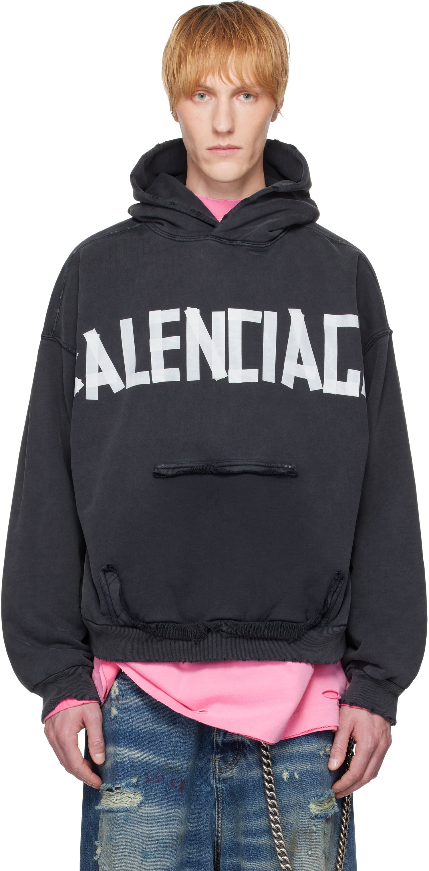 Mikina Balenciaga Balenciaga Tape Type Ripped Pocket Hoodie Čierna | 744441TRVK2, 0