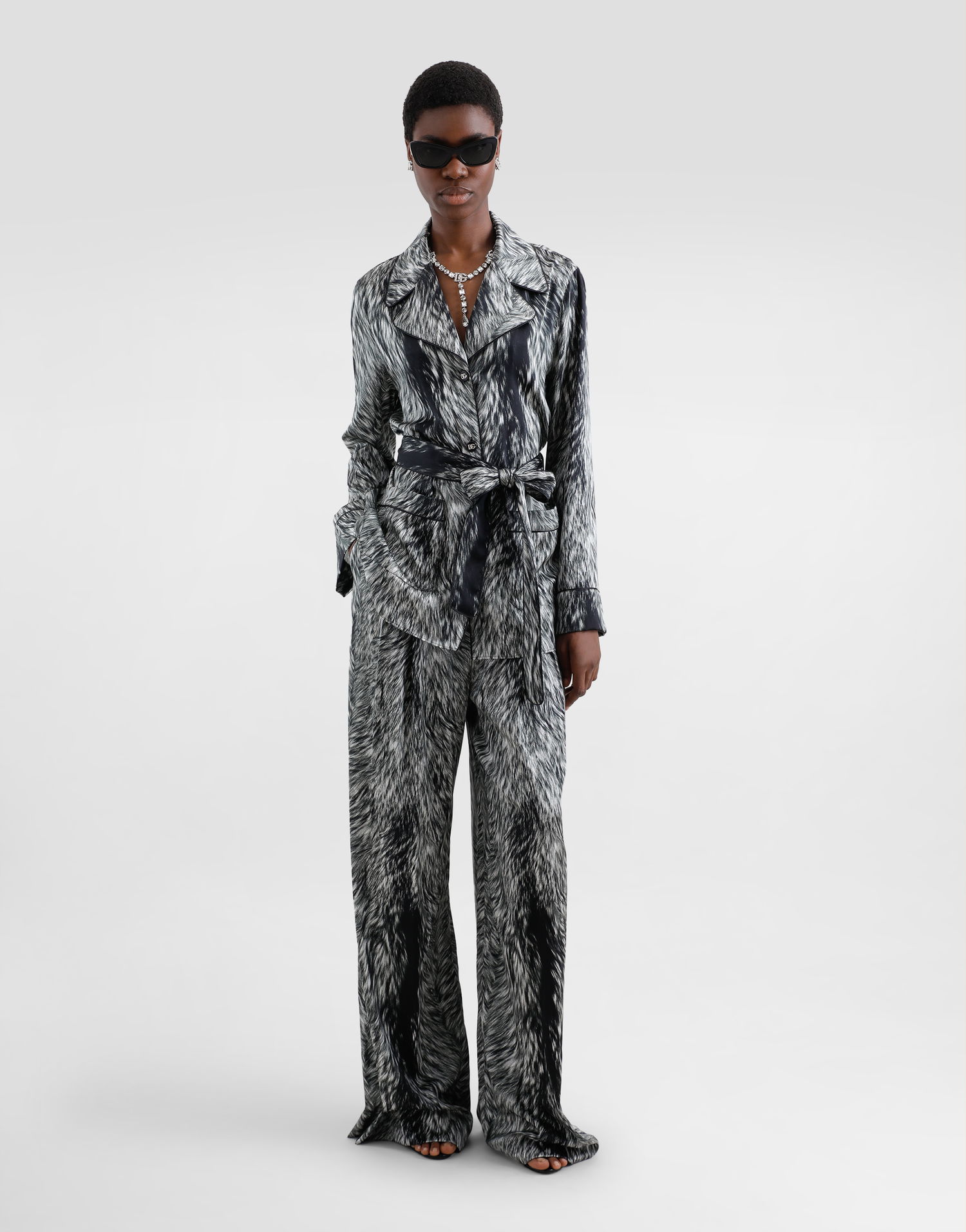 Nohavice Dolce & Gabbana Satin Pajama Pants With Fur Print Šedá | FTC3VTFSA7KHI3VQ, 1