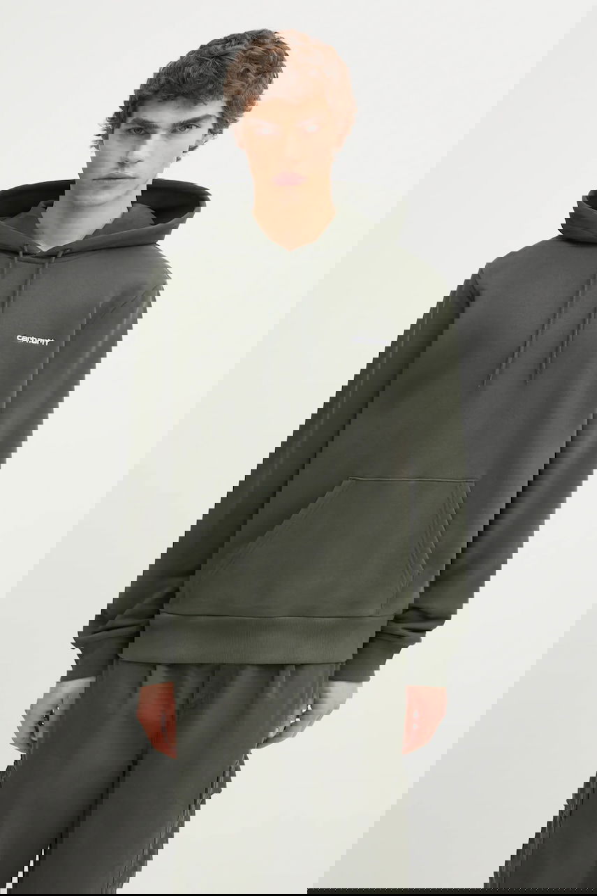 Mikina Carhartt WIP Plain Hooded Script Embroidery Sweatshirt with Kangaroo Pocket Zelené | I035392.3CDXX, 0