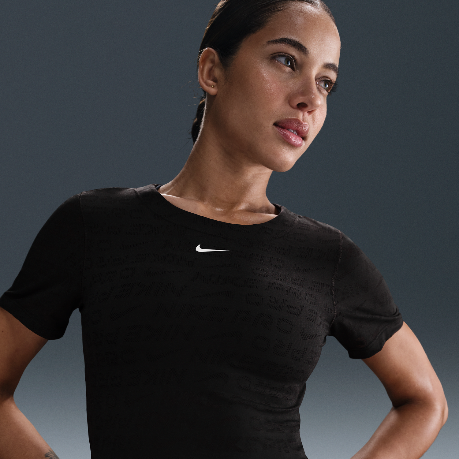 Tričko Nike Pro Dri-FIT Cropped Jacquard Short-Sleeve Top Čierna | HJ2285-010, 1
