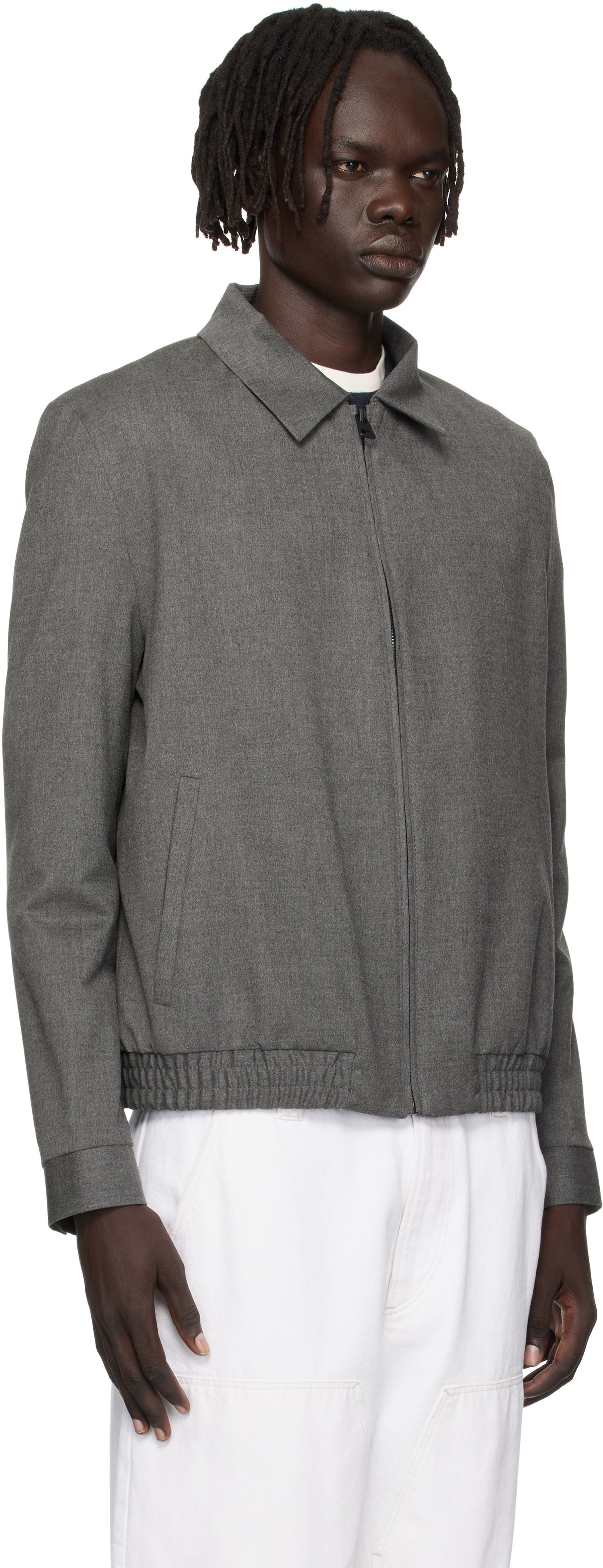Bunda BOSS Slim-Fit Stretch Flannel Jacket Šedá | 50547290, 1