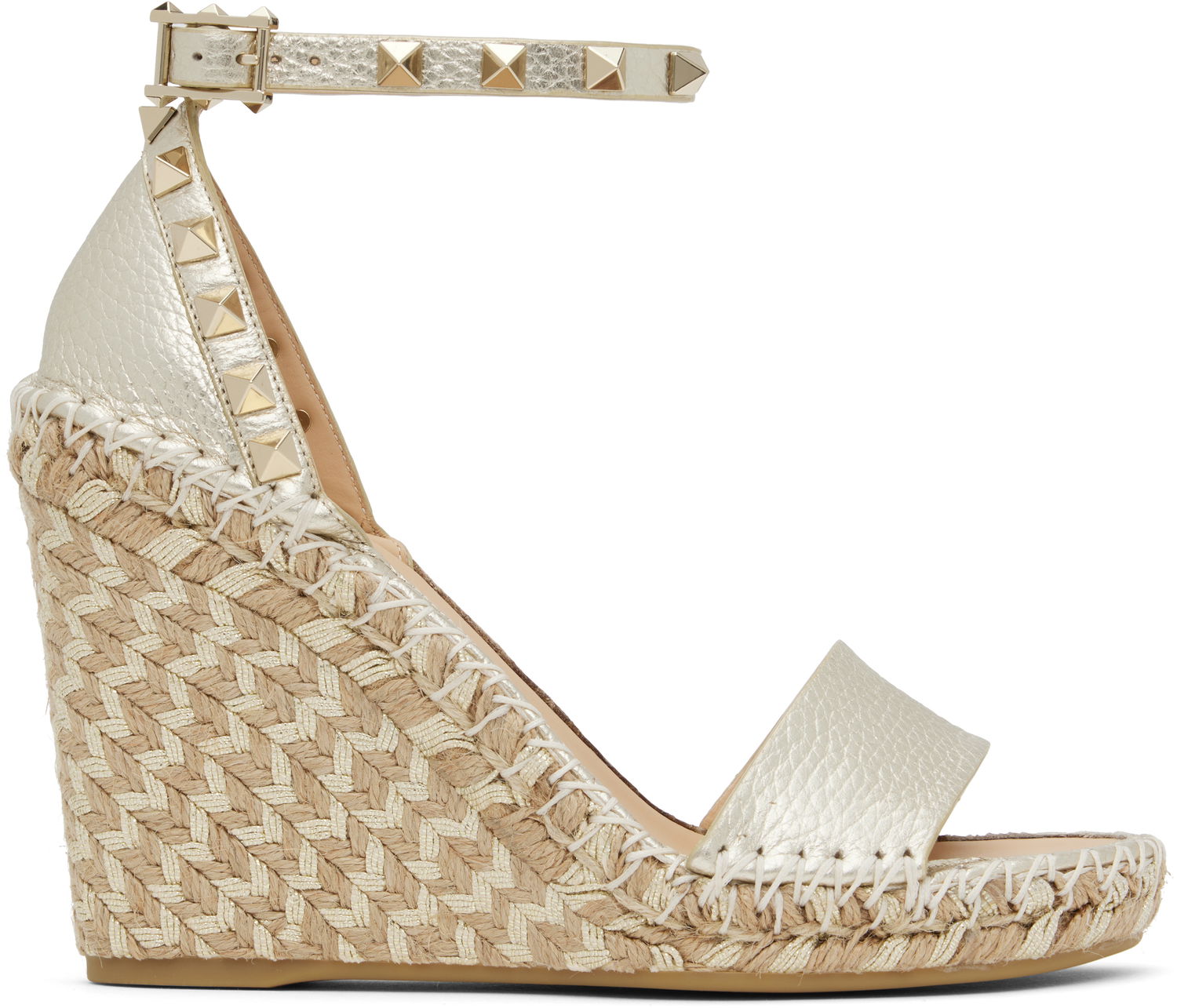 Doplnky Valentino Valentino Garavani Double Rockstud Grainy Calfskin Wedge Sandals Metalická | 6W2S0090MFA, 0