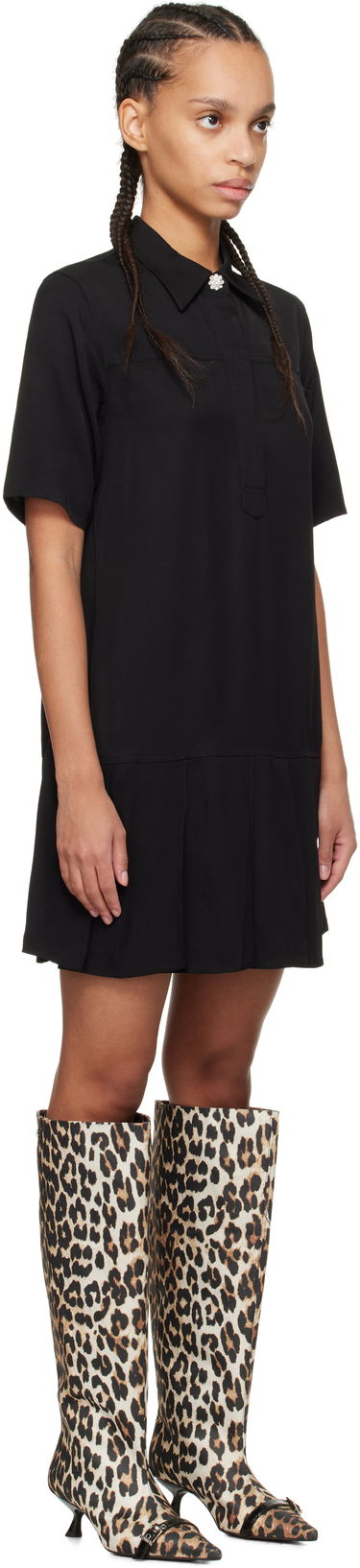 Šaty GANNI GANNI Viscose Twill Mini Dress Čierna | W0083, 1