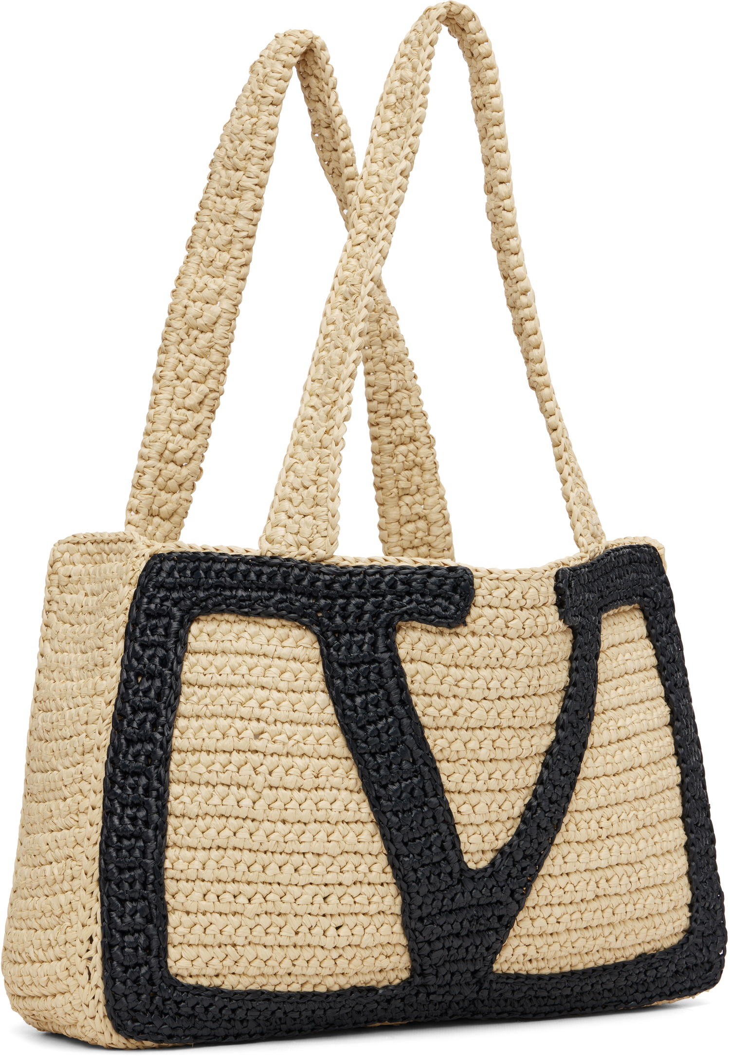 Tote bag Valentino Garavani Viva Superstar Medium Raffia V-Design Shopping Tote Béžová | 7W2B0S11QET, 1