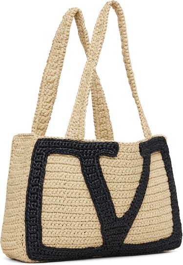 Tote bag Valentino Garavani Viva Superstar Medium Raffia V-Design Shopping Tote Béžová | 7W2B0S11QET, 1