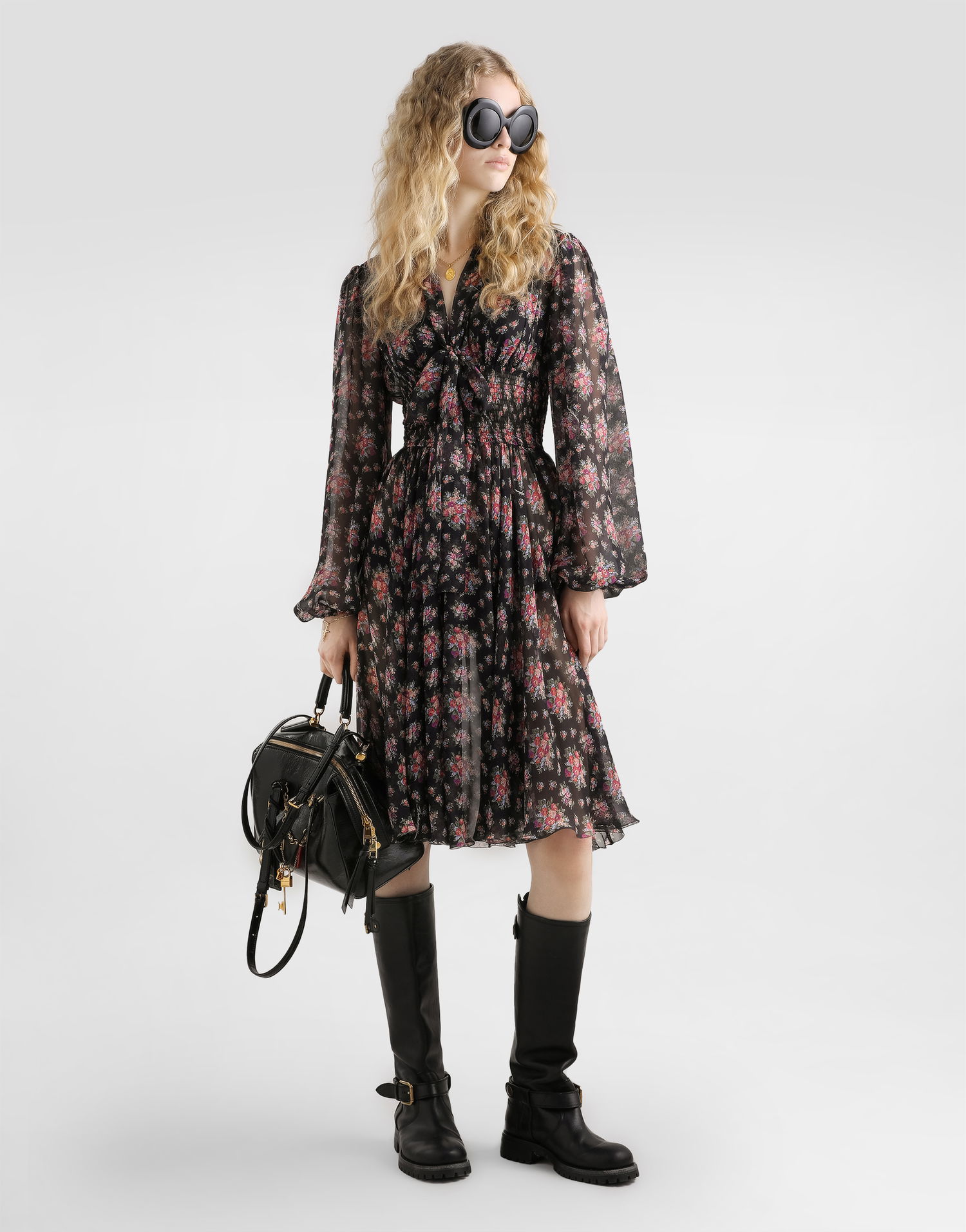 Šaty Dolce & Gabbana Small Flower Bouquets-print Chiffon Dress Rôznofarebný | F60GMTIS10FHN5XK, 1