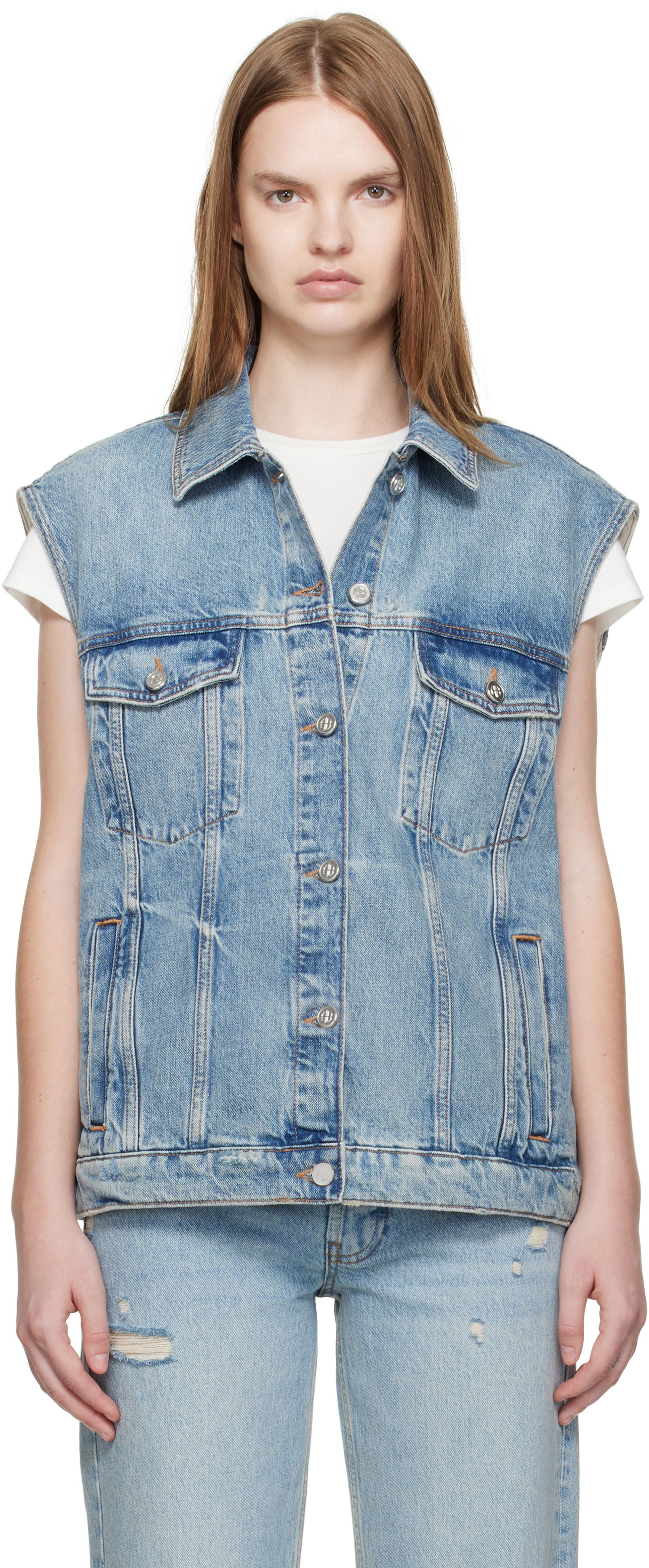 Vesta Anine Bing ANINE BING Rory Denim Vest Modrá | A-01-10857-WHD37, 0
