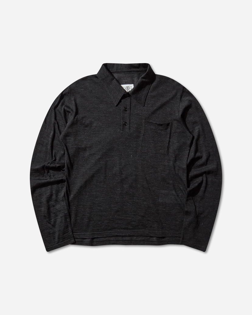 Polo tričko Maison Margiela MM6 Heathered Wool Long Sleeve Polo Shirt with Pocket Čierna | SH2GL0004 899