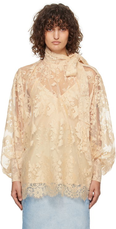 Košeľa ZIMMERMANN Zimmermann Illustration Lace Tie-Neck Blouse Béžová | 1401TF241, 0