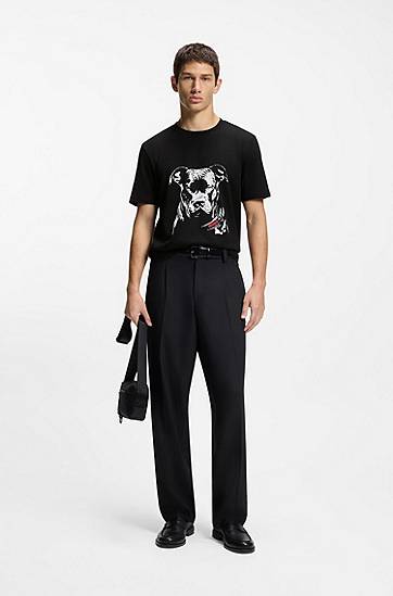 Tričko BOSS Cotton-jersey T-shirt with dog artwork Čierna | 50553779, 1
