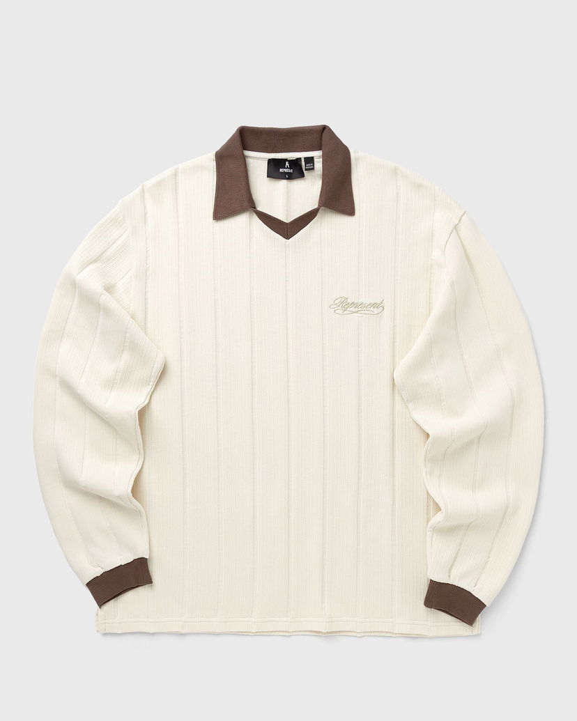 Polo tričko Represent Clo Ribbed Long Sleeve Retro Football Polo Top Béžová | MLM100277-30