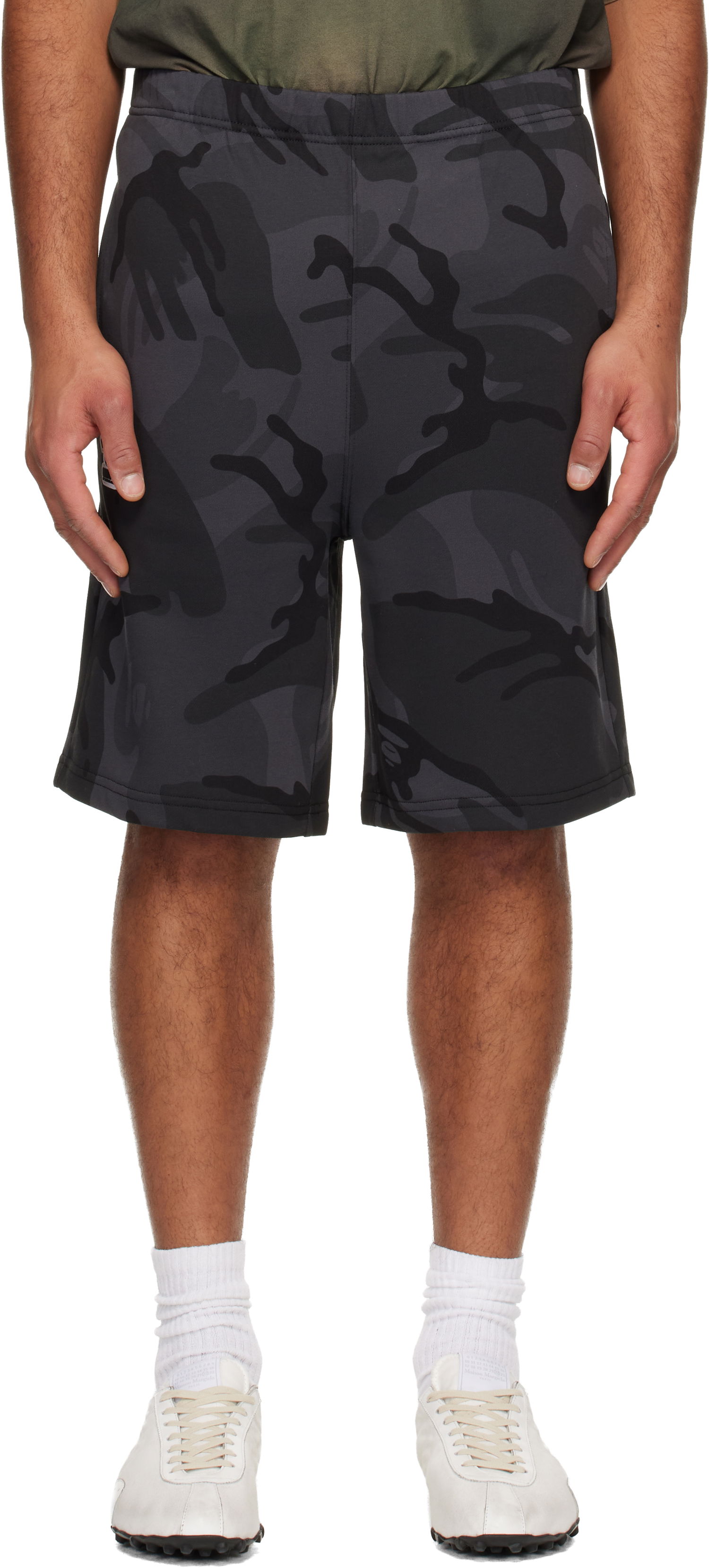 Šortky AAPE by A Bathing Ape 'AAPENOW' Moonface Logo Camouflage Sweat Shorts Šedá | AAPSPMC601XBNBKZ, 0