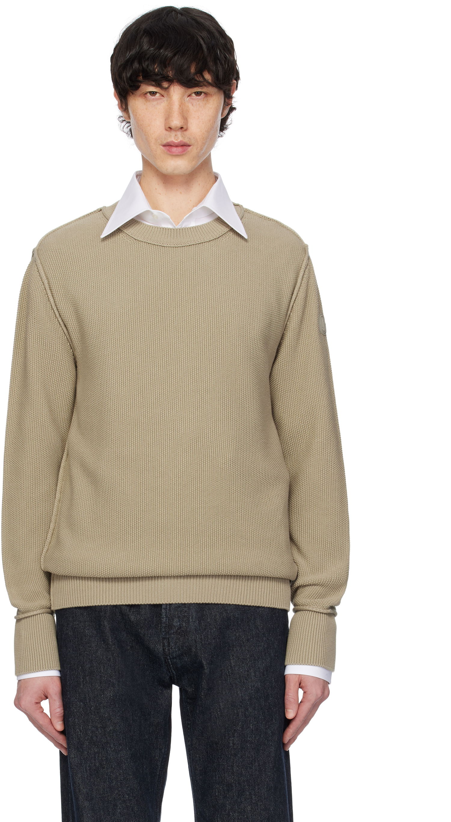 Sveter Moncler Moncler Textured Cotton Sweater Béžová | K10919C00001M1367, 0