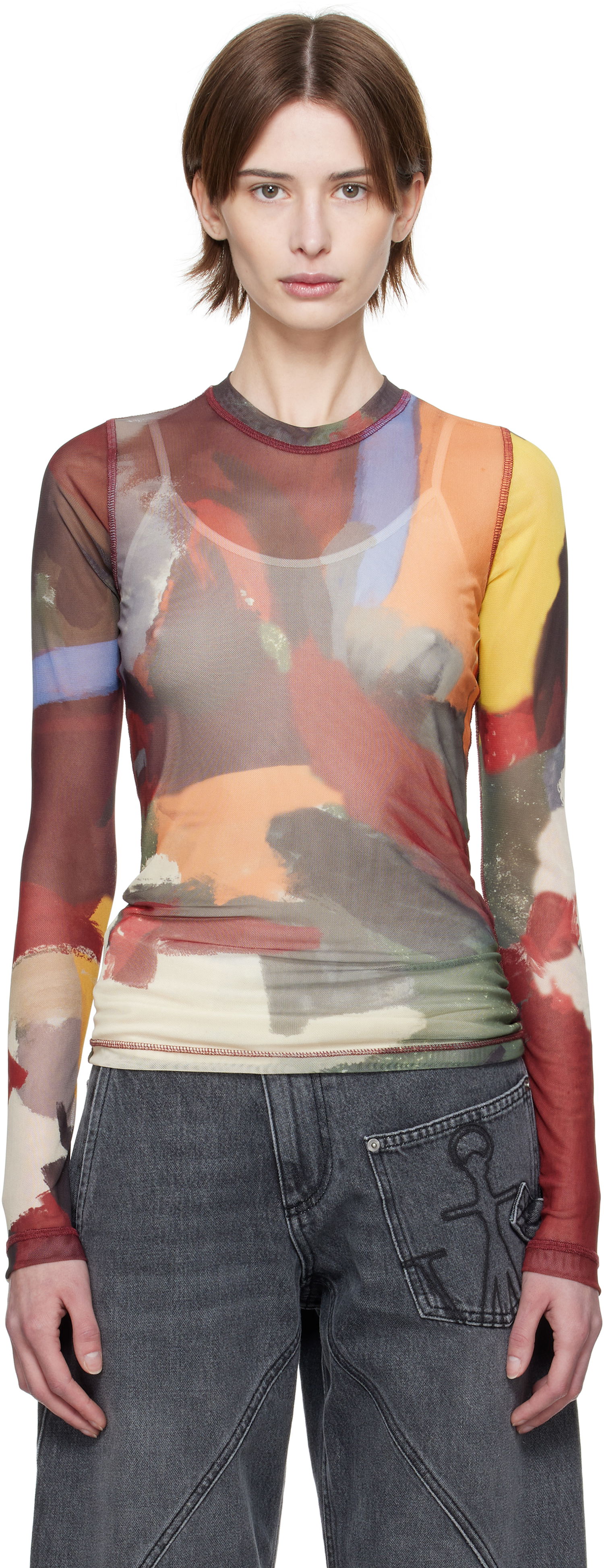 Tričko JW Anderson JW Anderson Abstract Print Sheer Long Sleeve T-Shirt Rôznofarebný | JO0138-PG1723, 0