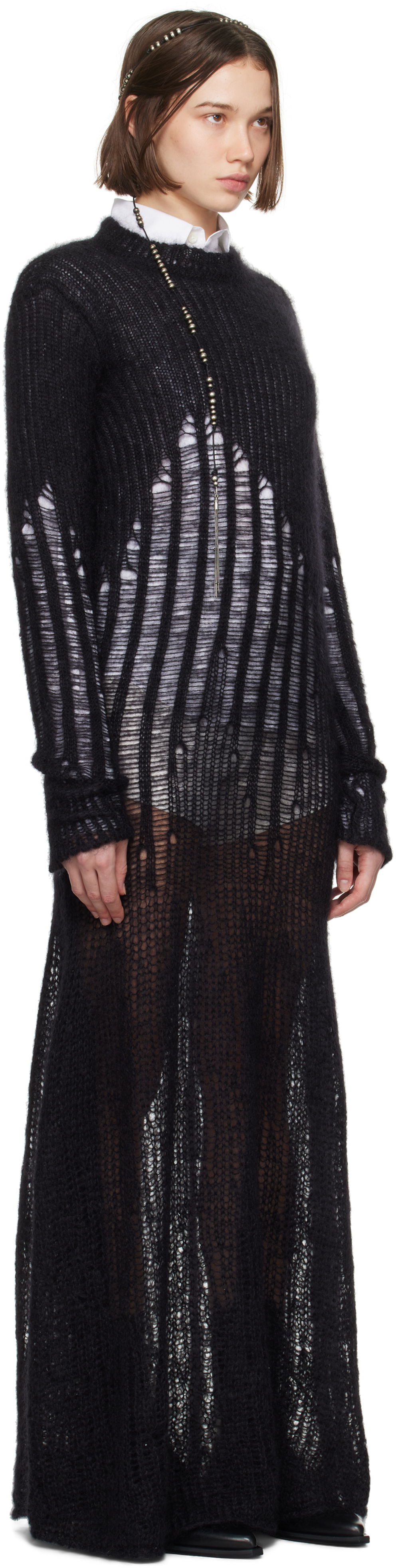 Šaty Ann Demeulemeester Ann Demeulemeester Paiva X-Long Distressed Maxi Dress Čierna | 2402-W-KN08-KN044-099, 1