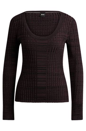 Sveter BOSS BOSS Scoop-Neck Ribbed Stretch Sweater Hnedá | 50518357, 0