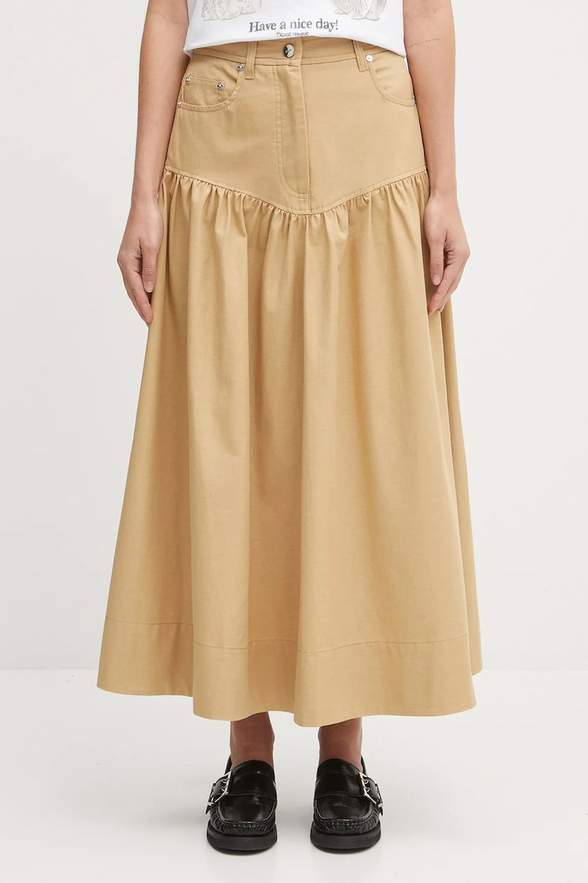 Sukňa GANNI GANNI Classic Summer Suiting Maxi A-Line Skirt Béžová | W0620