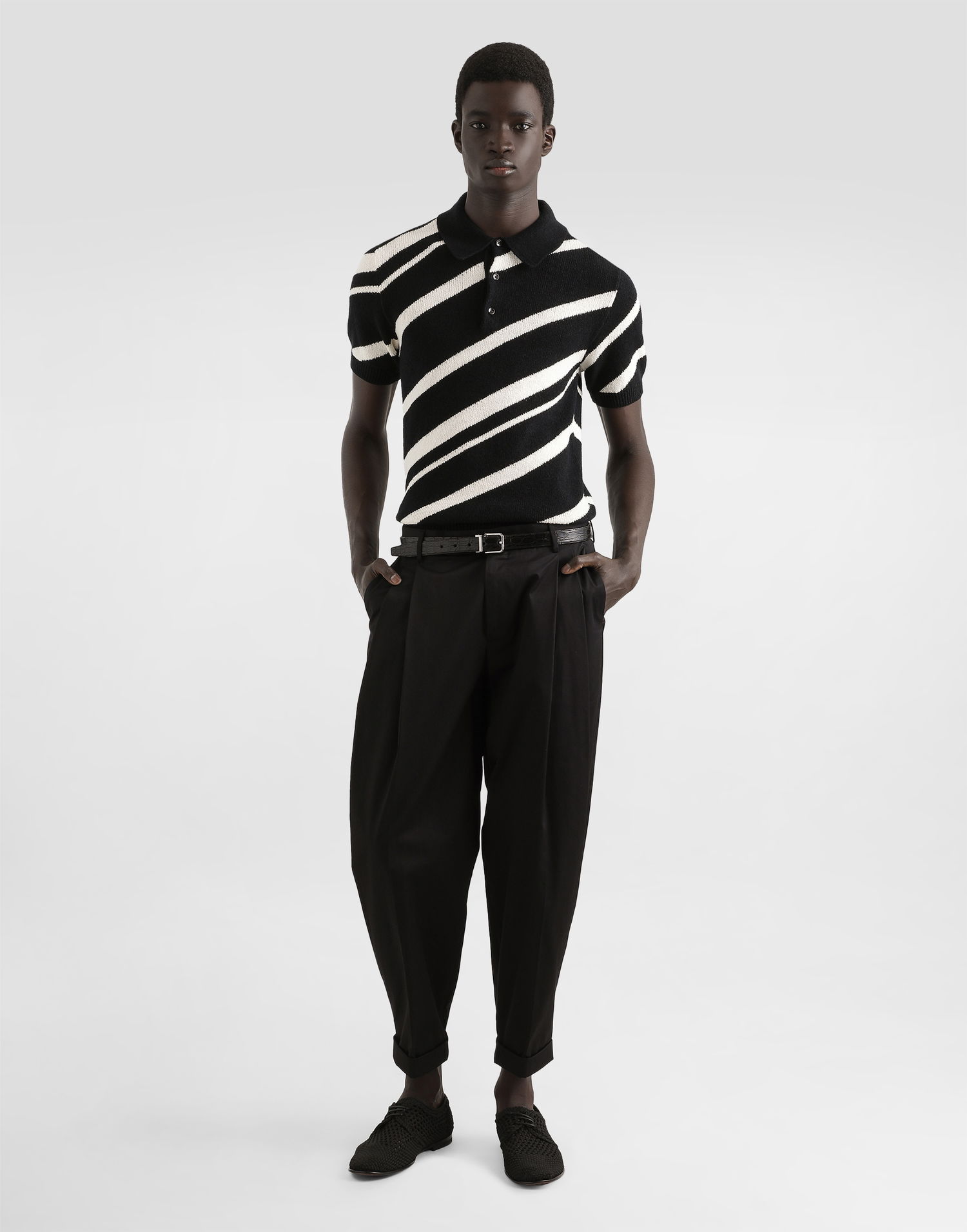 Polo tričko Dolce & Gabbana Dolce & Gabbana Striped Knitted Polo Shirt Čierna | GXZ64TJFMMSN0004, 1