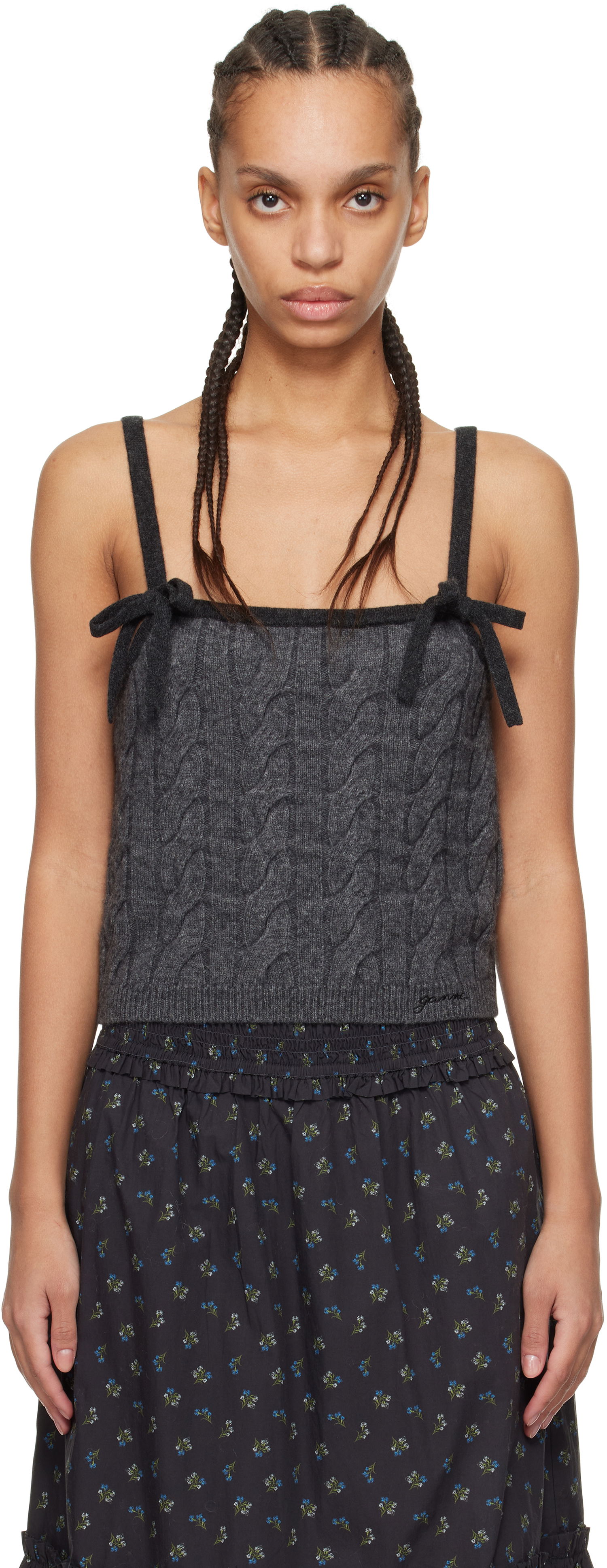 Tielko GANNI Gray Cashmere Mix Strap Tank Top Čierna | K2417, 0