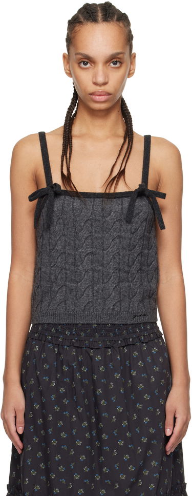 Tielko GANNI Gray Cashmere Mix Strap Tank Top Čierna | K2417, 0