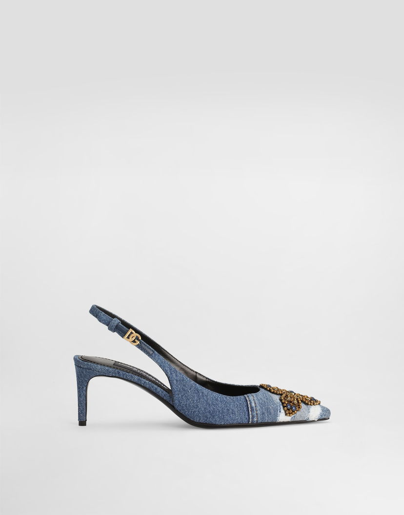 Doplnky Dolce & Gabbana Dolce & Gabbana Denim Patchwork Slingback Pumps with Embroidery Modrá | CG0948AN6248C609