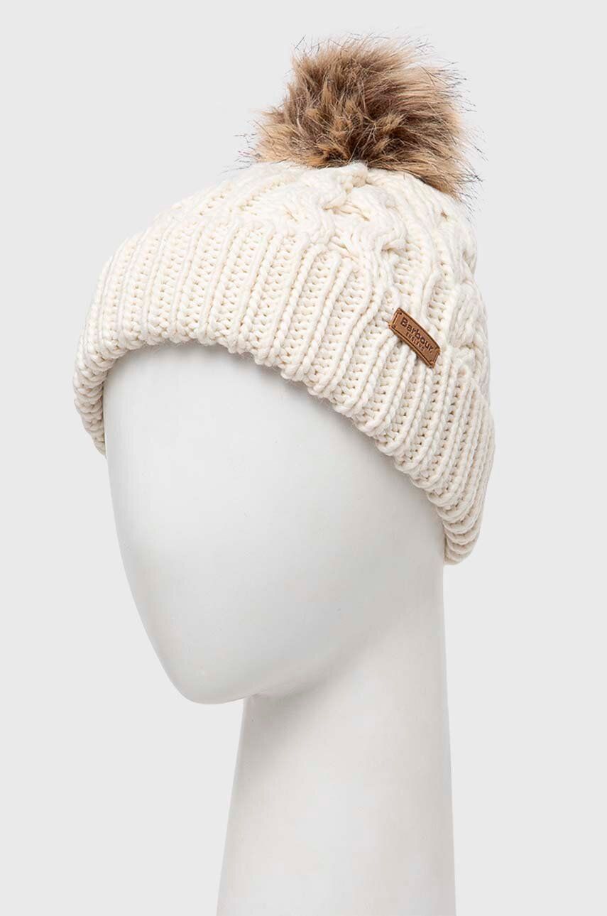 Kulicha Barbour Cable Knit Pom Pom Beanie Biela | LHA0386, 1