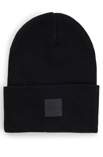Kulicha BOSS BOSS Knitted Cotton Beanie with Logo Label Čierna | 50529442