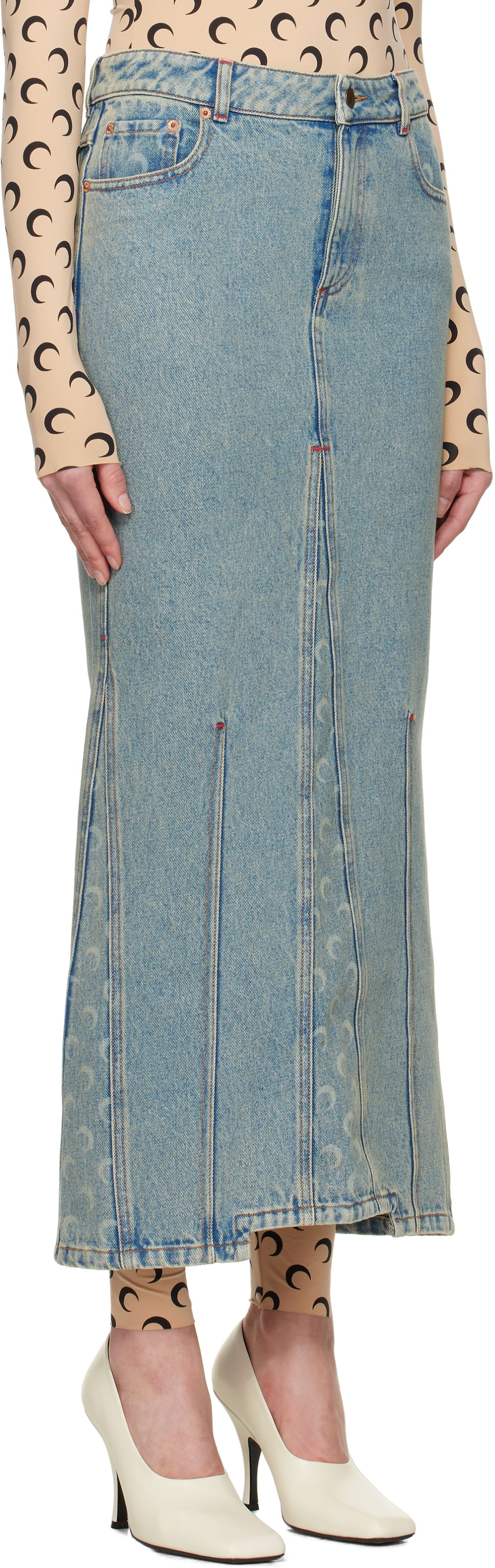 Sukňa Marine Serre Marine Serre Moon Laser Denim Maxi Skirt Modrá | WSK074A CDEN0003, 1
