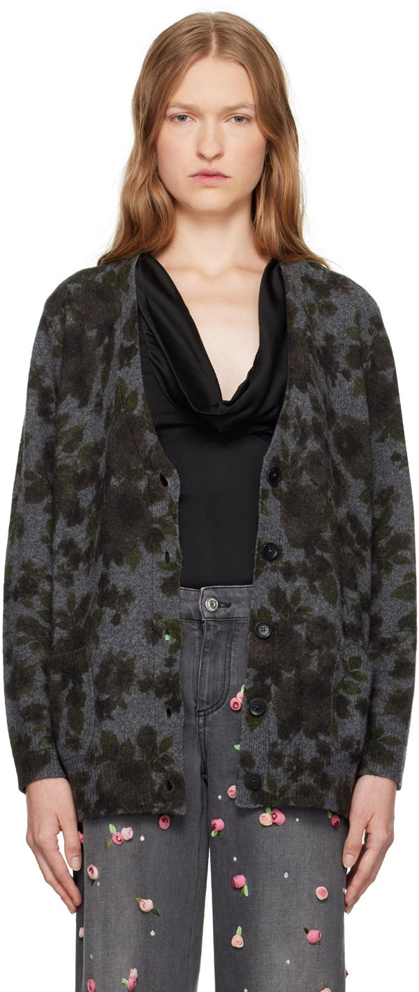 Sveter Blumarine Floral Print Knit Cardigan Šedá | A444M105U, 0