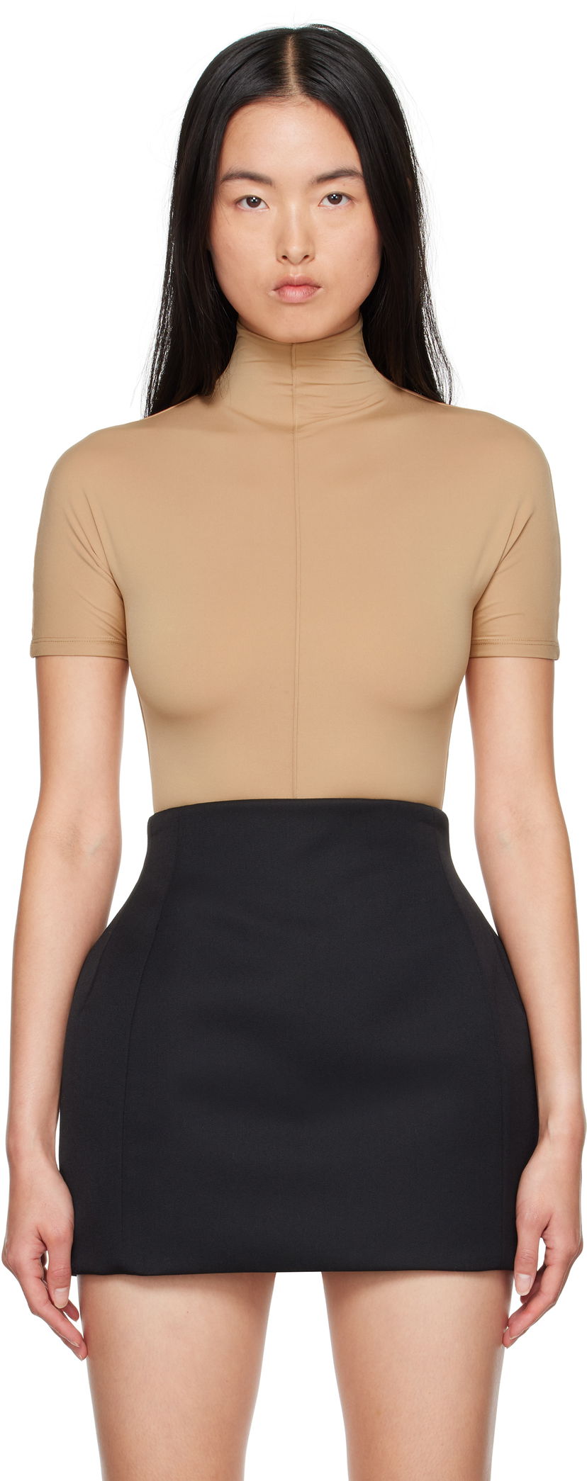 Body WARDROBE.NYC Huntington-Whiteley Edition RHW Short Sleeve Bodysuit Béžová | W1087R18JE