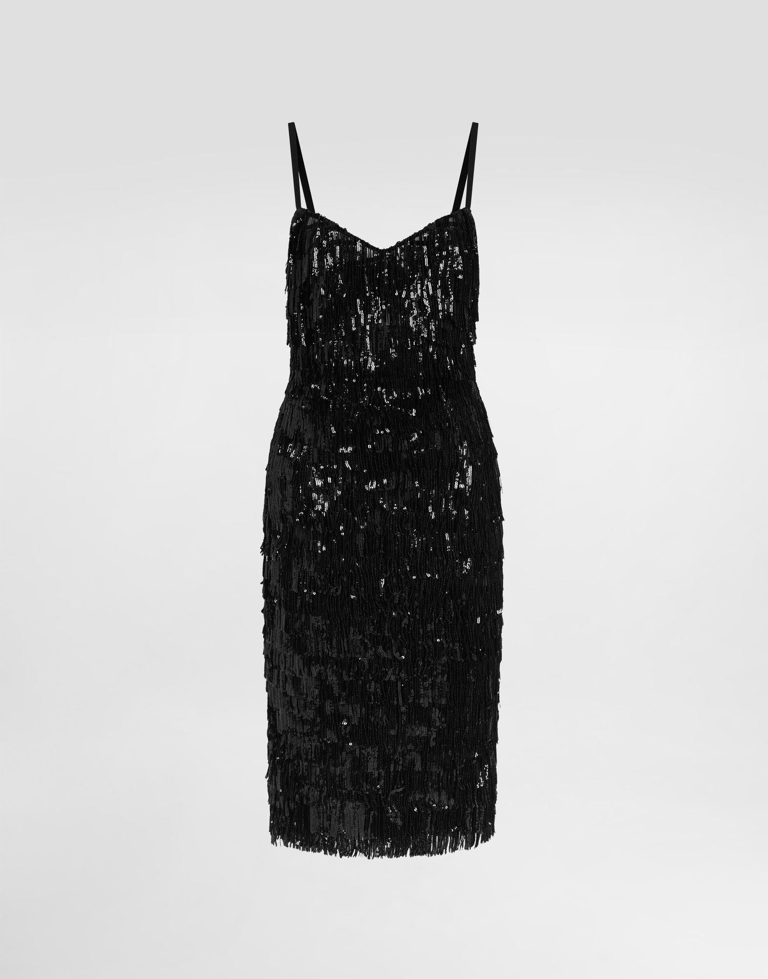 Šaty Dolce & Gabbana Dolce & Gabbana Sequined Fringe Slip Dress Čierna | F6TOKTGDC0GS9000, 0