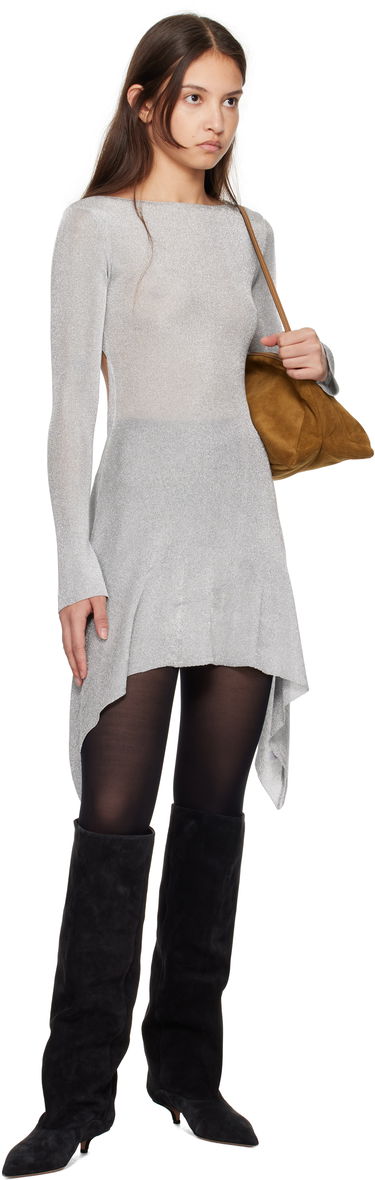 Sveter GUIZIO Guizio Rose Metallic Asymmetrical Minidress Šedá | H24411S051, 3