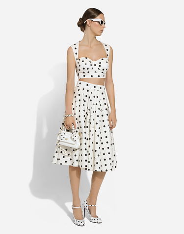 Sukňa Dolce & Gabbana Cotton Drill Calf-Length Circle Skirt With Polka Dot Print Biela | F4CVMTFSFNMHWZRN, 1