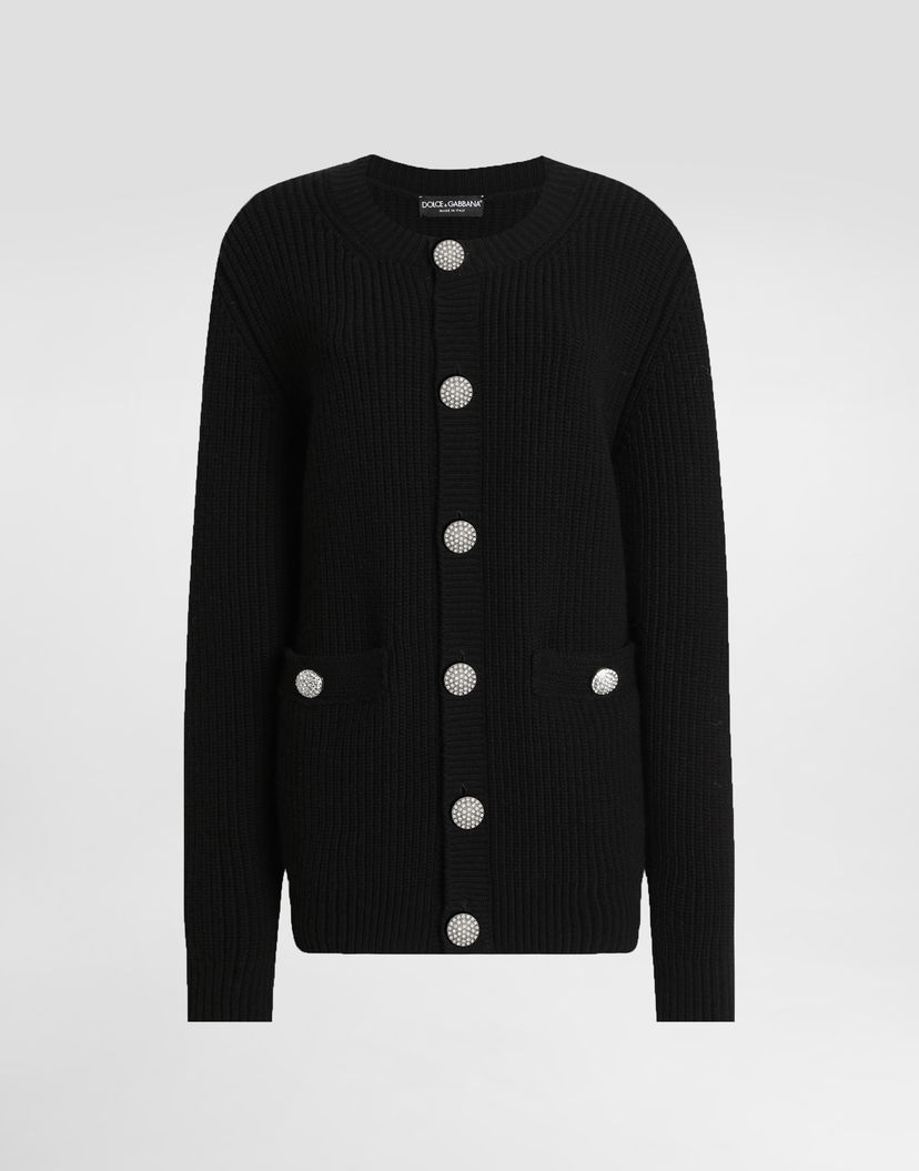 Sveter Dolce & Gabbana Dolce & Gabbana Virgin Wool Cardigan with Crystal Embellishments Čierna | FXVCDZJDVF0N0000