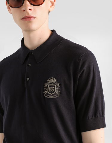 Polo tričko Dolce & Gabbana Cotton Knit Polo Shirt with Emblem Čierna | GXZ02ZJBCIUB0665, 1
