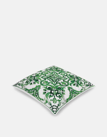 Home decor Dolce & Gabbana Dolce & Gabbana Canvas Cushion Medium with Mediterranean Tile Print Zelené | TCE002TCAA2UV010, 1