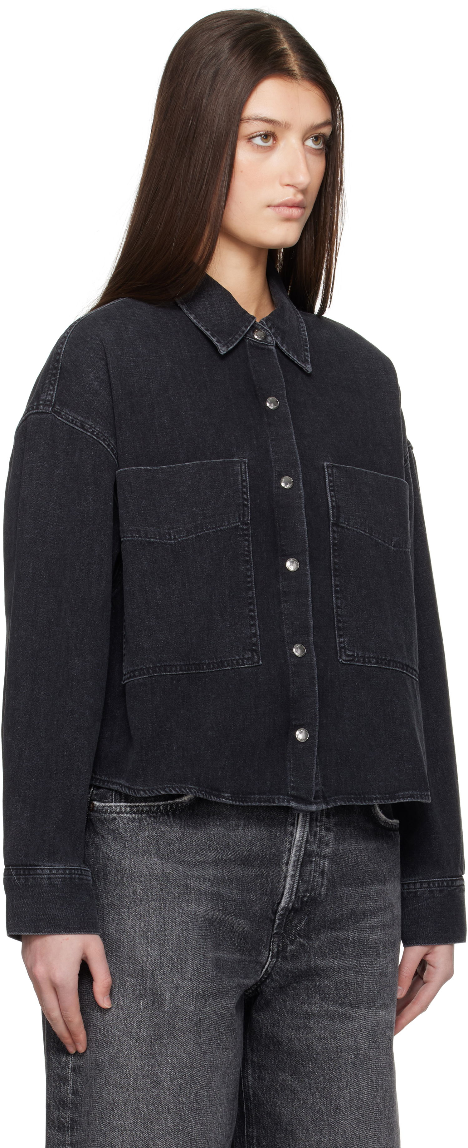 Košeľa AGOLDE AGOLDE Myah Cropped Denim Shirt Čierna | A7360-1525, 1