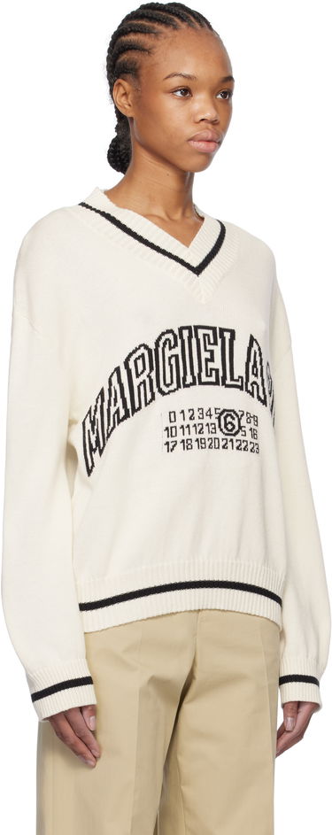 Sveter Maison Margiela MM6 Maison Margiela Varsity Jacquard Sweater Biela | S52HN0009 M13085, 1