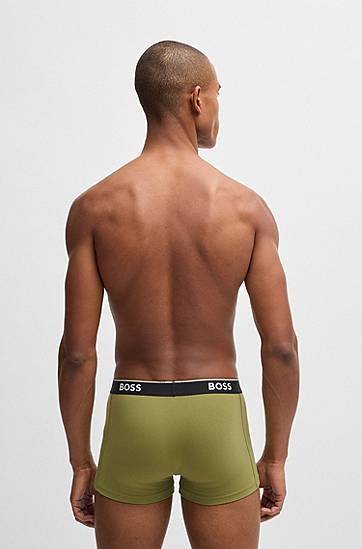 Boxerky BOSS BOSS Stretch-Cotton Trunks with Logo Waistbands, Three-Pack Zelené | 50531684, 1