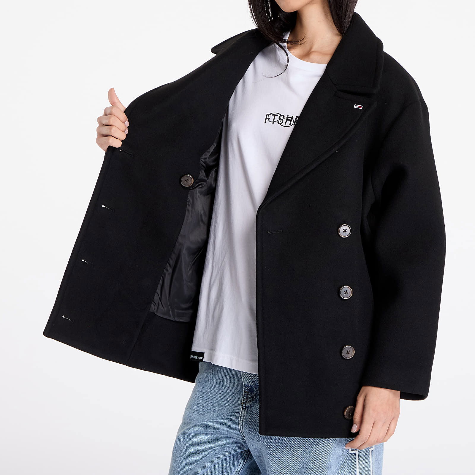 Coat Tommy Jeans Wool Peacoat Black M