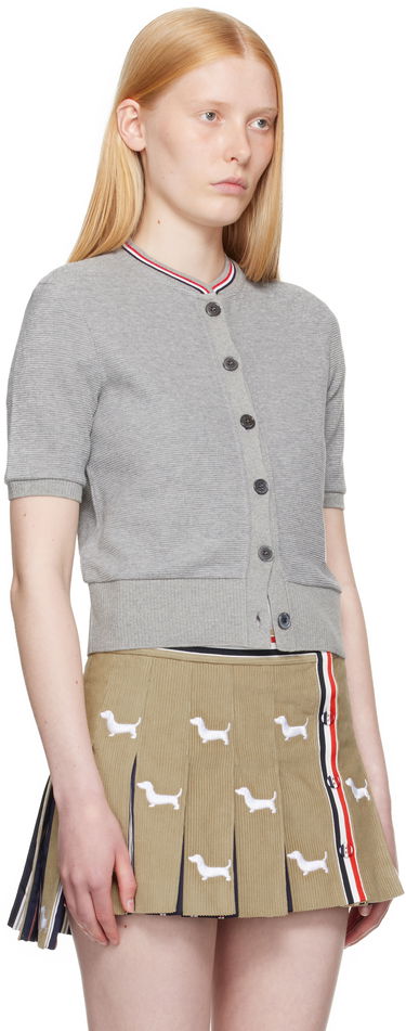 Sveter Thom Browne Thom Browne Cotton Waffle Short Sleeve Cardigan Šedá | FJT390A-J0216, 1