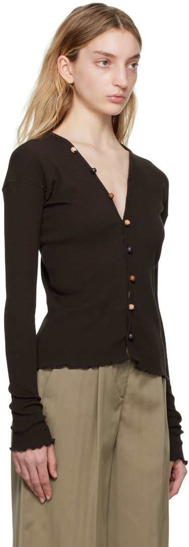 Sveter Baserange Tav Ribbed V-Neck Cardigan with Beaded Buttons Hnedá | TOTVC-RC-SP23, 1