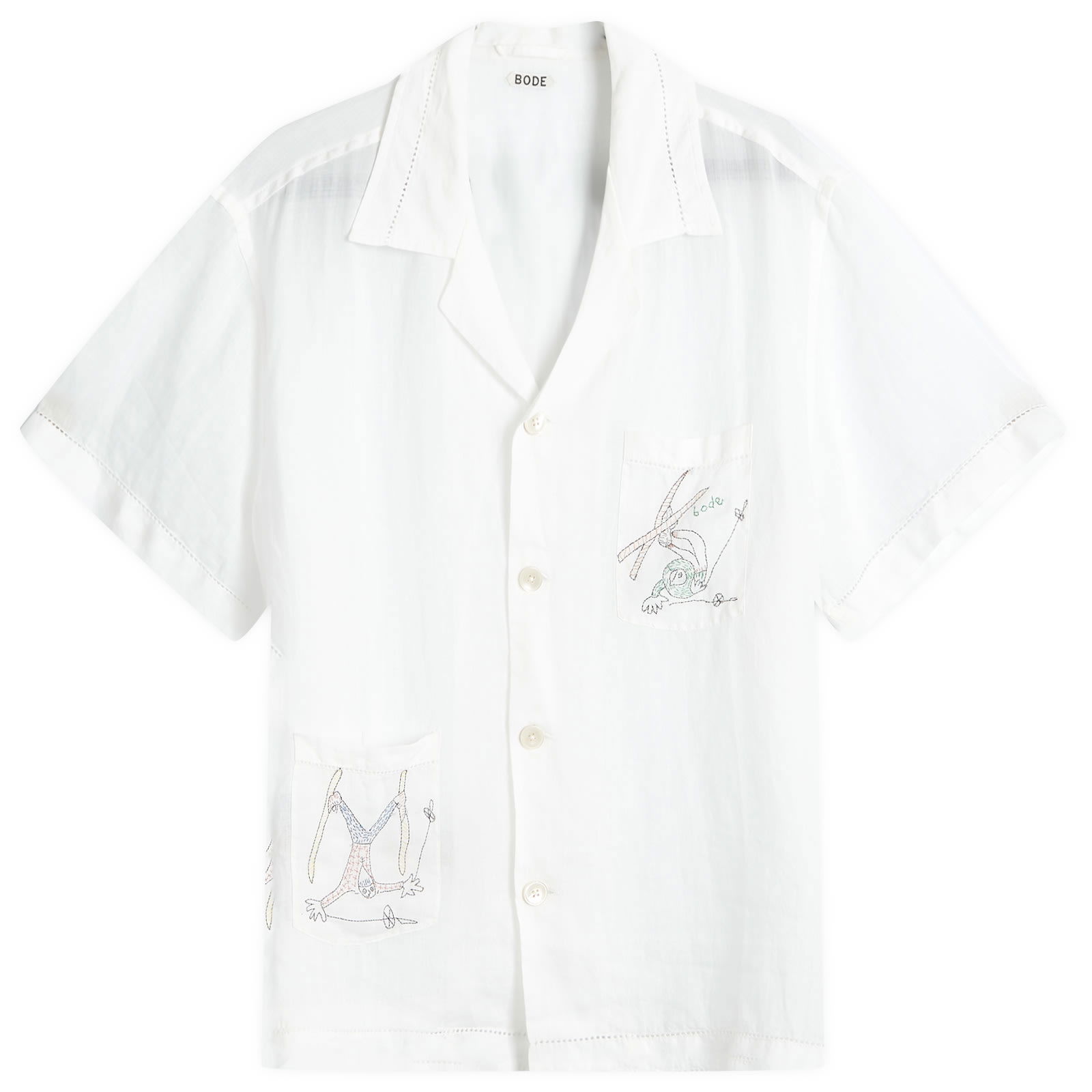 Skiers Embroidered Vacation Shirt White