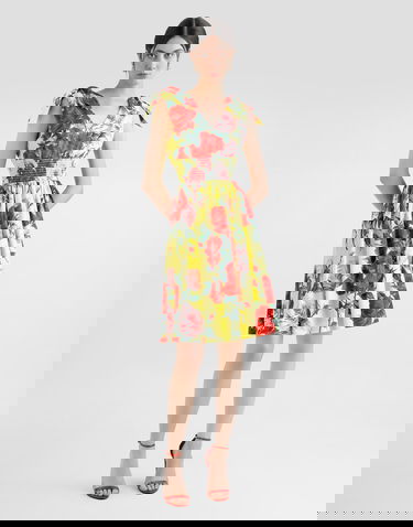 Šaty Dolce & Gabbana Dolce & Gabbana Cotton Midi Dress with Rose Print and Tie-Shoulder Straps Žltá | F6I0ATHS5TFHG5JD, 1