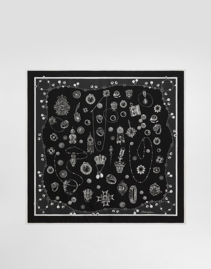 Šál Dolce & Gabbana Dolce & Gabbana Medals-Print Silk Twill Square Scarf Čierna | GQ348EG0WUSHN5QP