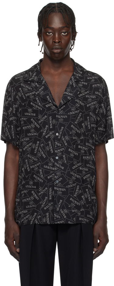 Košeľa Balmain All-Over Label Print Shirt Čierna | EH1HN070VH56, 0