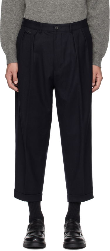 Nohavice BEAMS Beams Plus 2 Pleats Flannel Tapered Trousers Navy | 38230113277, 0