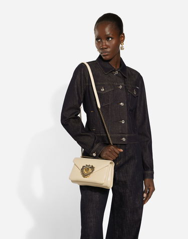 Taška cez rameno Dolce & Gabbana Leather Shoulder Bag with Jeweled Heart Béžová | BB7475AF9848H000, 1