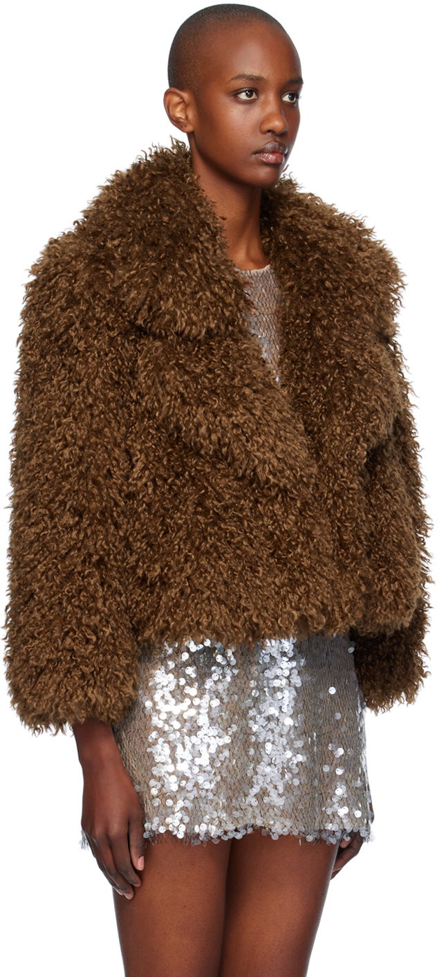 Bomber bunda Anna Sui Curly Faux-Fur Cropped Jacket Hnedá | 824F30, 1