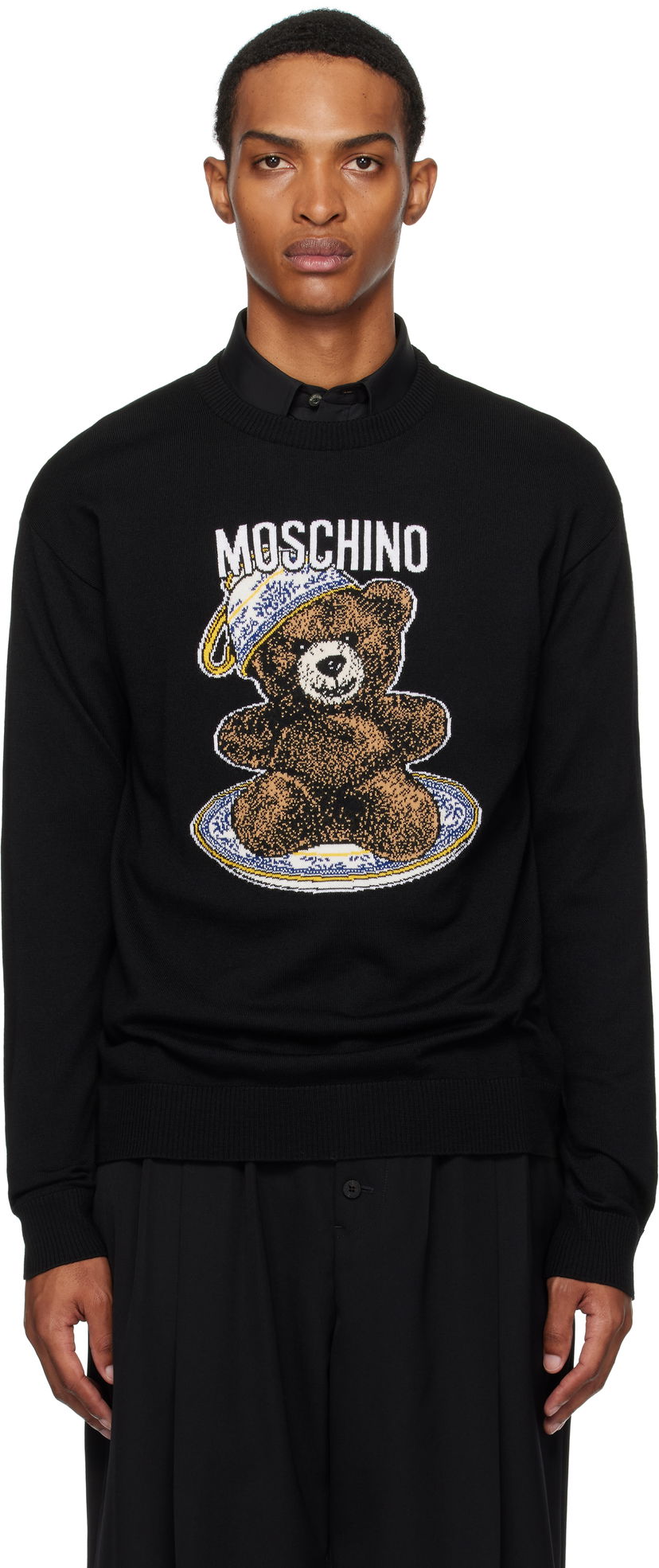 Sveter Moschino Moschino Teddy Intarsia Wool Sweater Čierna | 252ZZ092952002555
